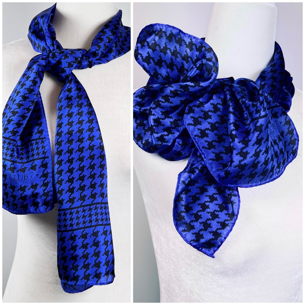 Club 7 ECHO Womans Scarf Silk Blue Houndstooth